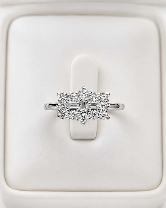 Moissanite Boat Ring in Platinum Overlay 925 Sterling Silver SIZE M