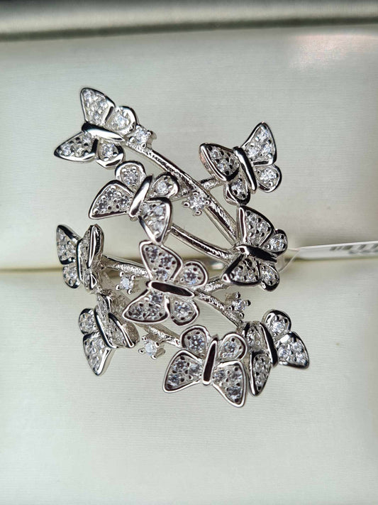 Butterfly Cubic Zirconia Statement Ring 925 Sterling Silver SIZE L
