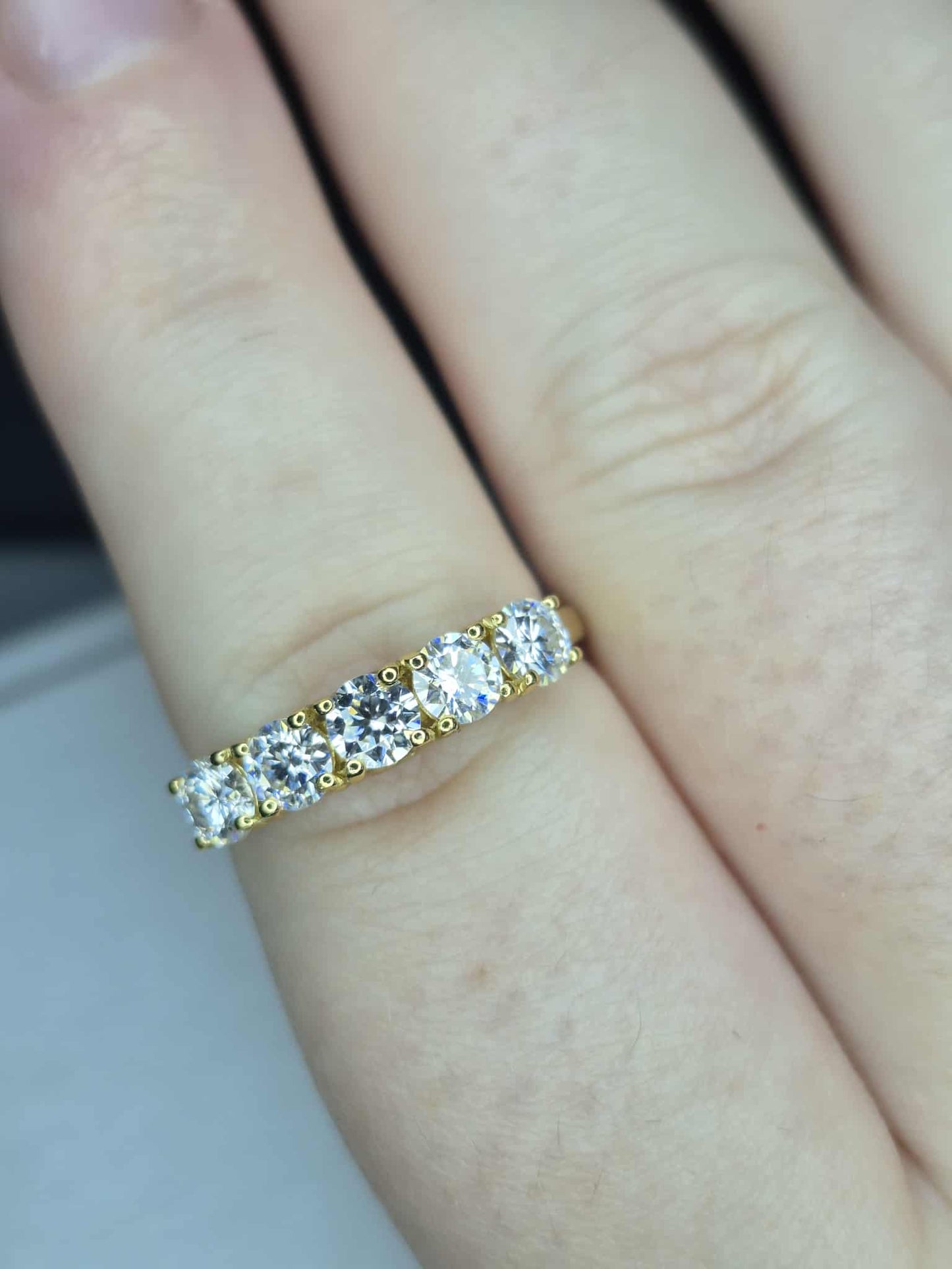 1ct Moissanite 5 Stone Ring in 18K Gold 925 Sterling Silver SIZE Q