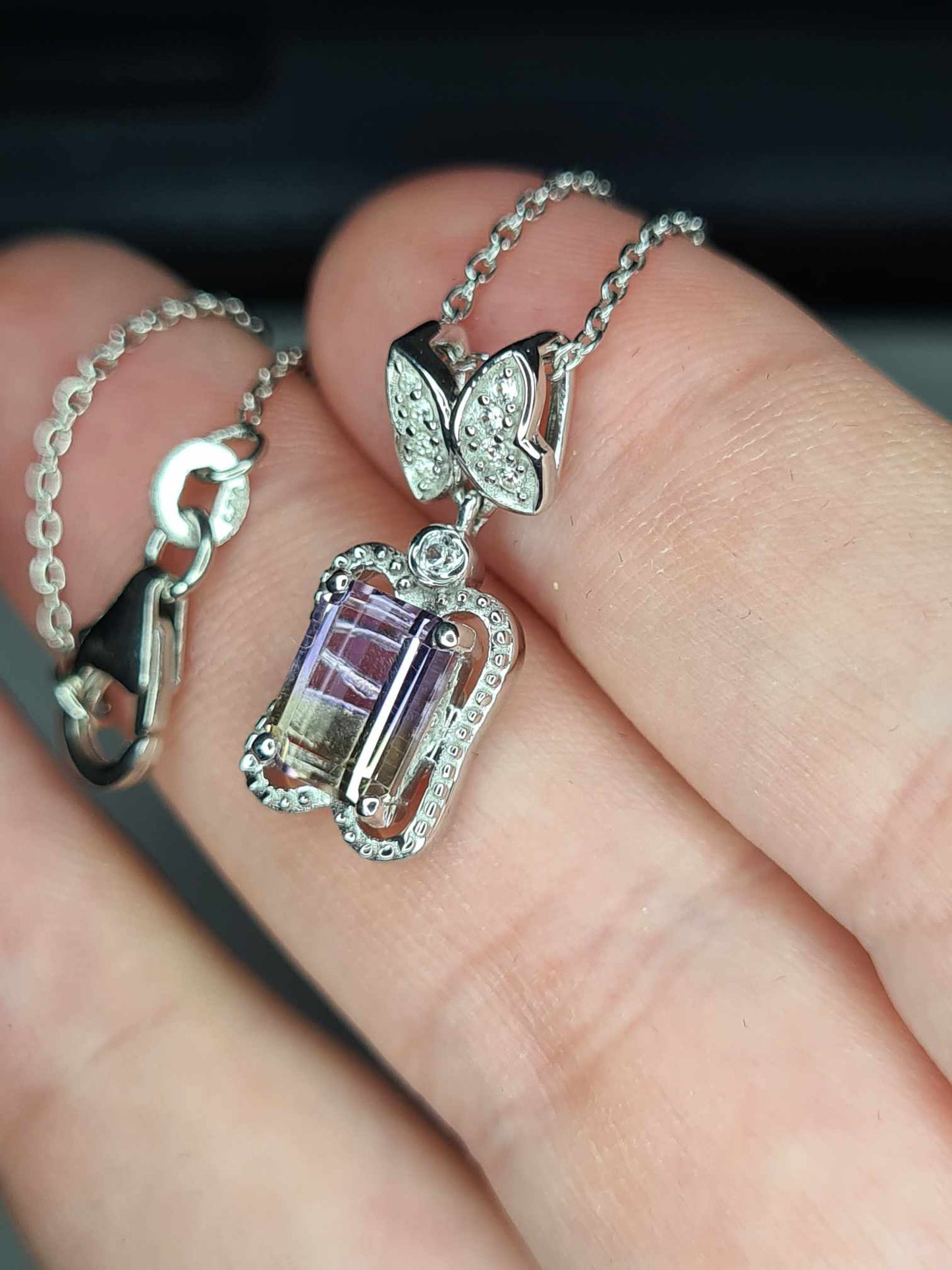 Ametrine & Natural Zircon Butterfly Necklace in Rhodium Overlay 925 Sterling Silver