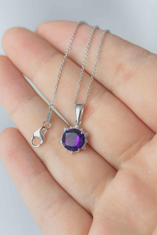 2.08ct Natural Moroccan Amethyst & White Zircon Necklace in Rhodium Overlay 925 Sterling Silver