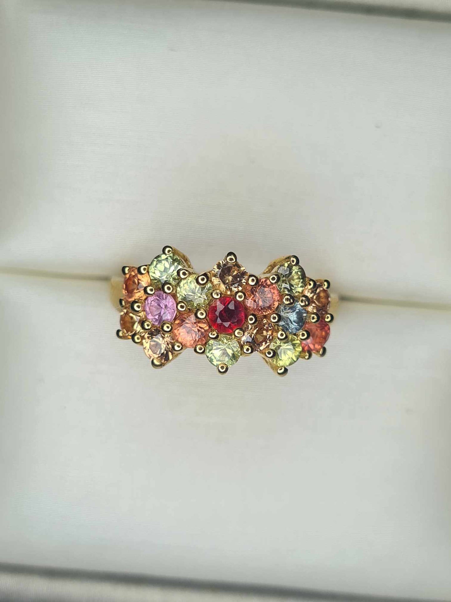 1.513ct Rainbow Sapphire Boat Ring in 18K Gold Overlay 925 Sterling Silver SIZE J