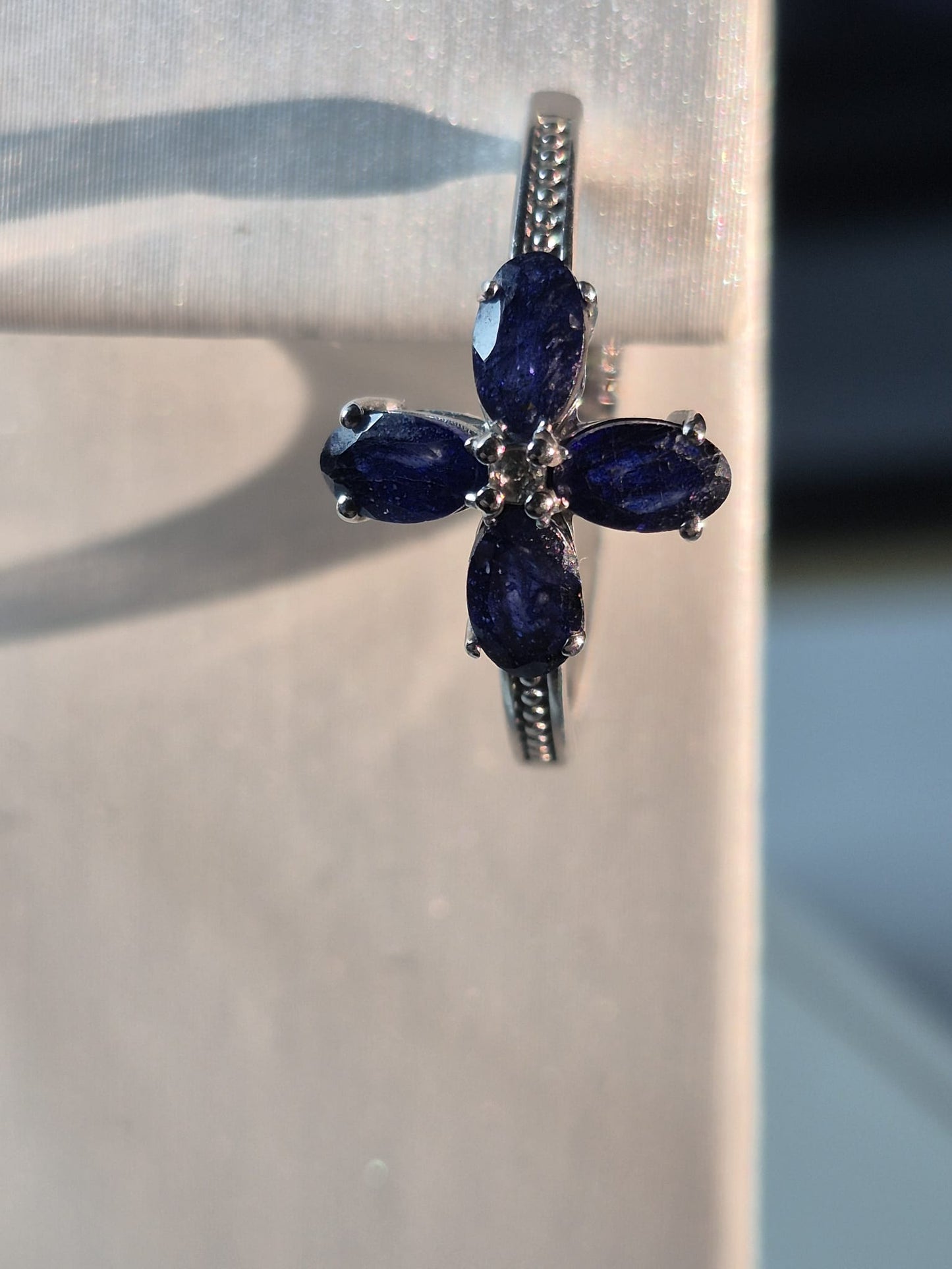 Masoala Sapphire &amp; White Zircon Hoop Earrings 925 Sterling Silver with a rhodium overlay