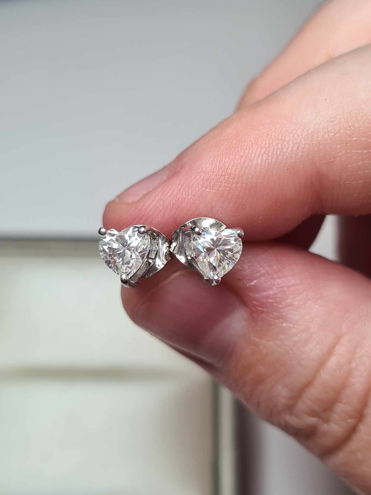 1ct Moissanite Heart Solitaire Earrings in Platinum Overlay 925 Sterling Silver