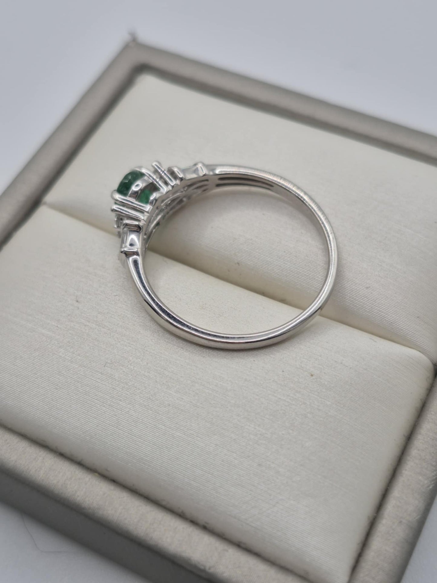 1.361ct AAEmerald & White Zircon Ring in Platinum Overlay 925 Sterling Silver SIZE T