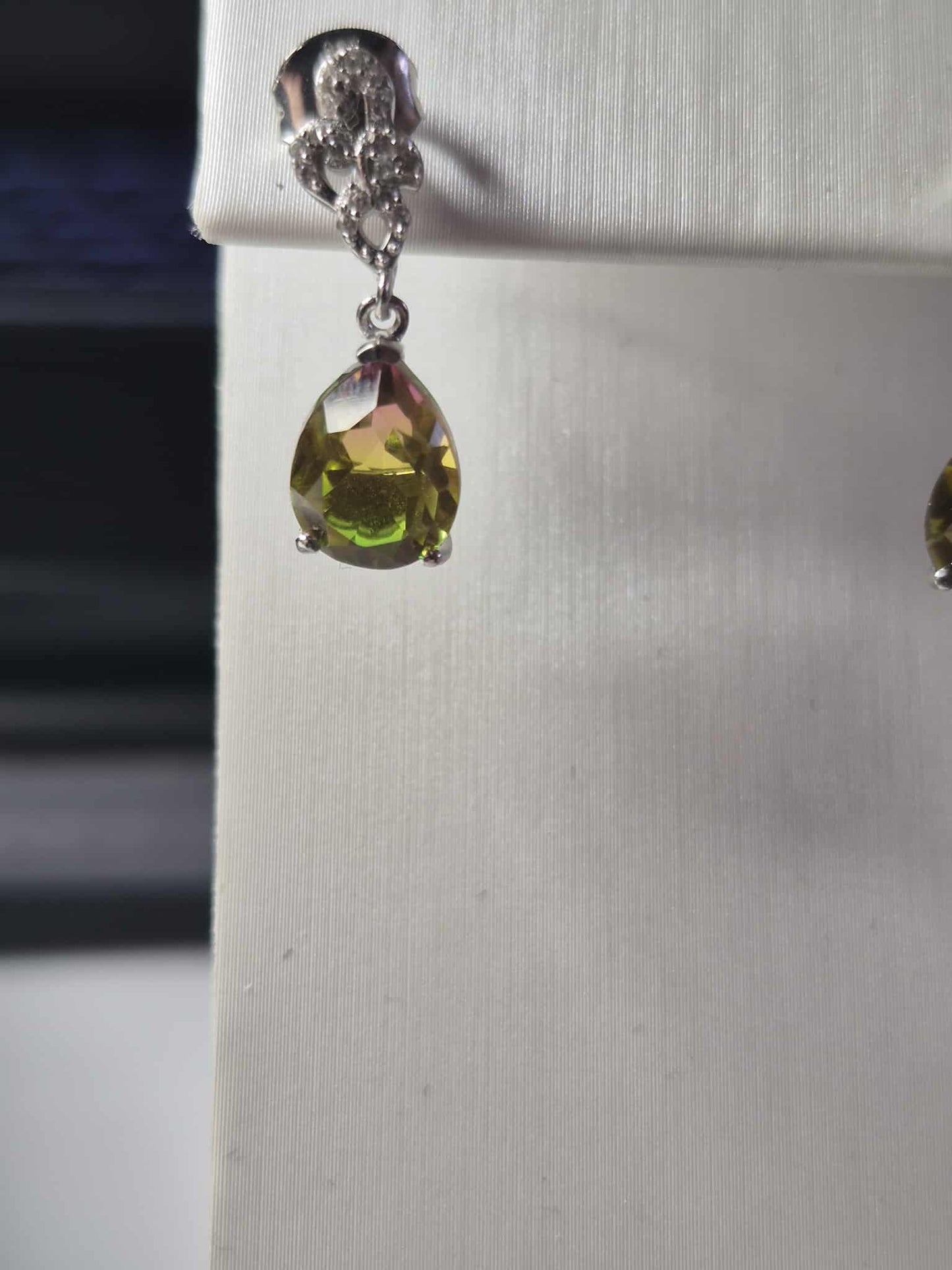 Rainbow Genesis Quartz, White Zircon Dangle Earrings in 925 Sterling Silver