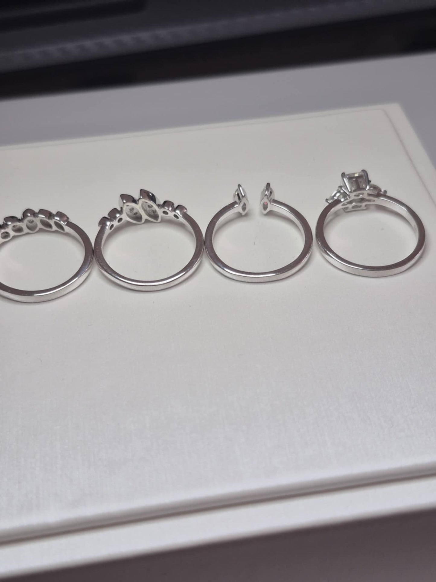 Set of 4 2.800ct Moissanite Rings in Rhodium Overlay925 Sterling Silver SIZE Q