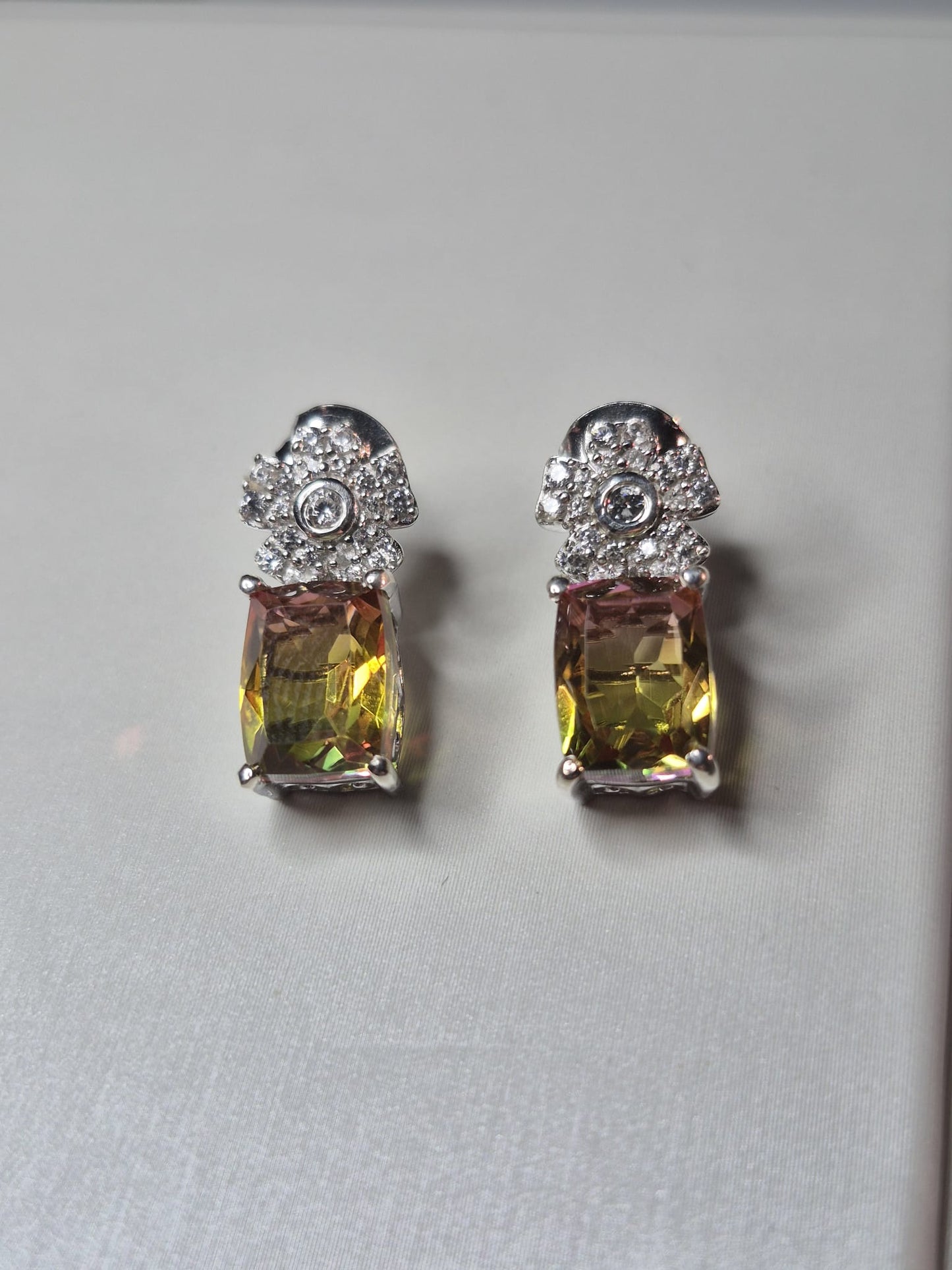 5.41ct Rainbow Genesis Quartz & White Zircon Earrings 925 sterling silver