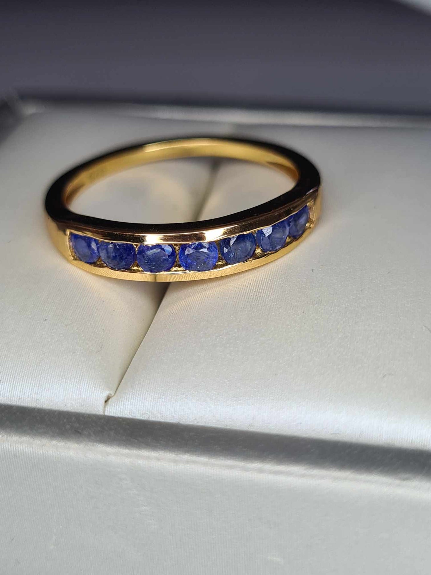 1.30ct Sapphire Half-Eternity Band Ring in 14K Gold Overlay 925 Sterling Silver SIZE T