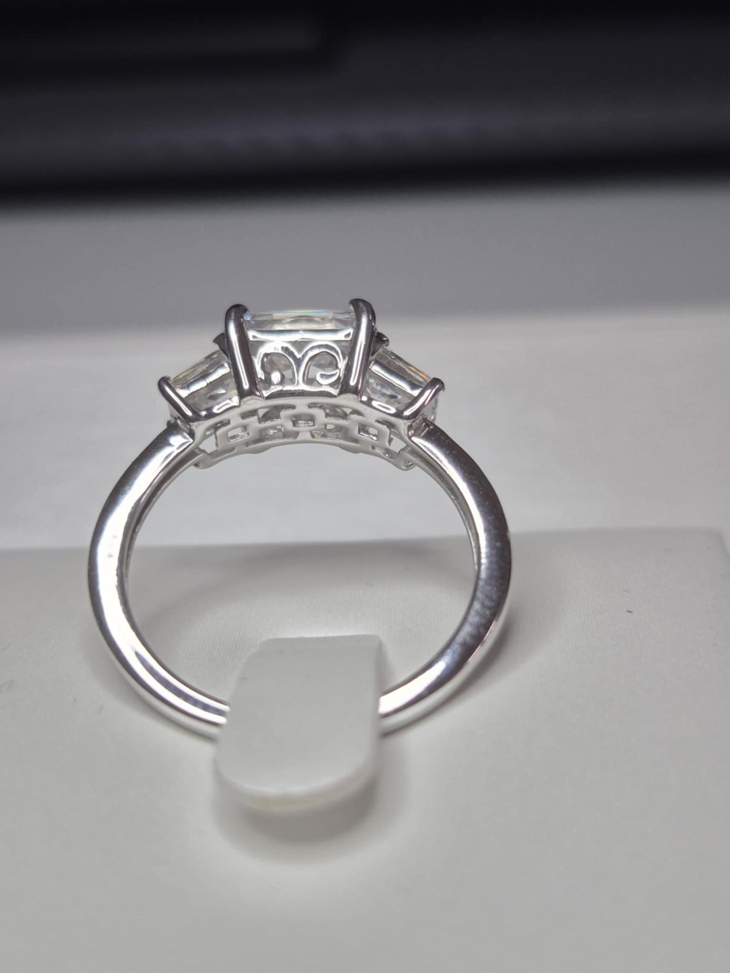 5.56ct Swarovski Zirconia Trilogy Ring in Rhodium Overlay 925 Sterling Silver