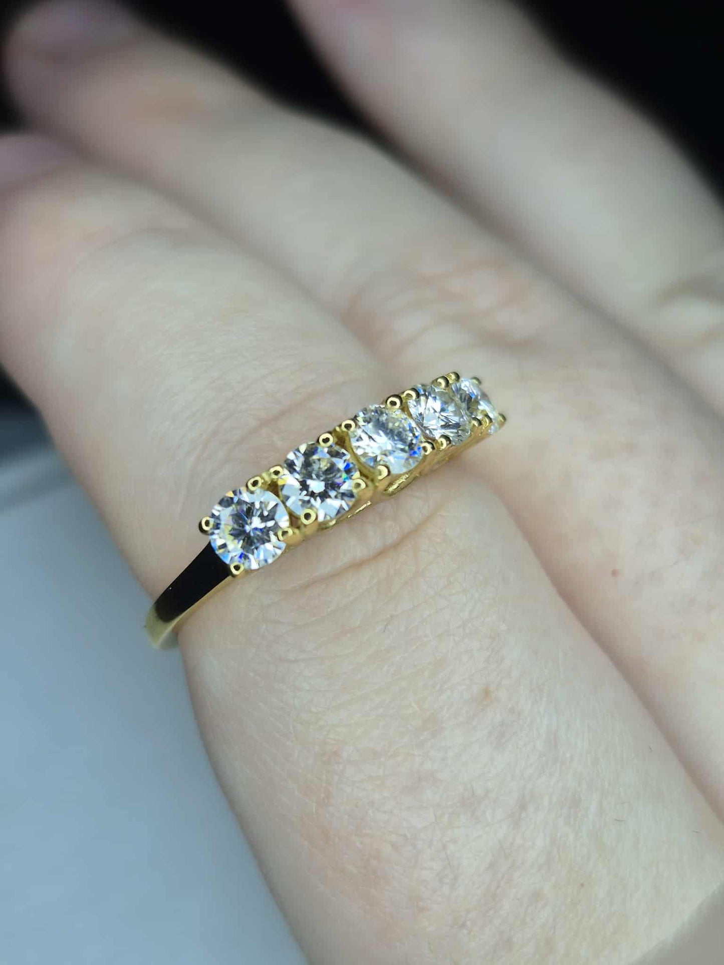 1ct Moissanite 5 Stone Ring in 18K Gold 925 Sterling Silver SIZE Q