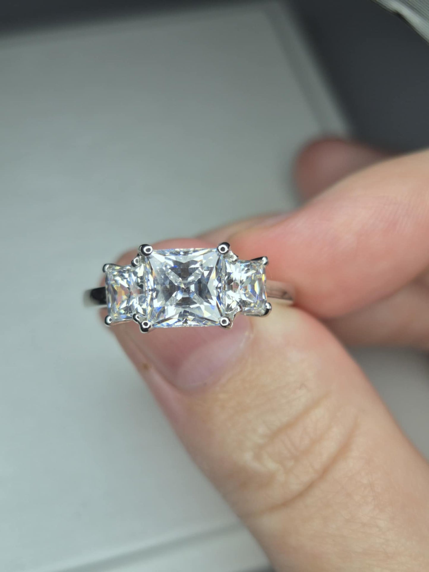 5.56ct Swarovski Zirconia Trilogy Ring in Rhodium Overlay 925 Sterling Silver