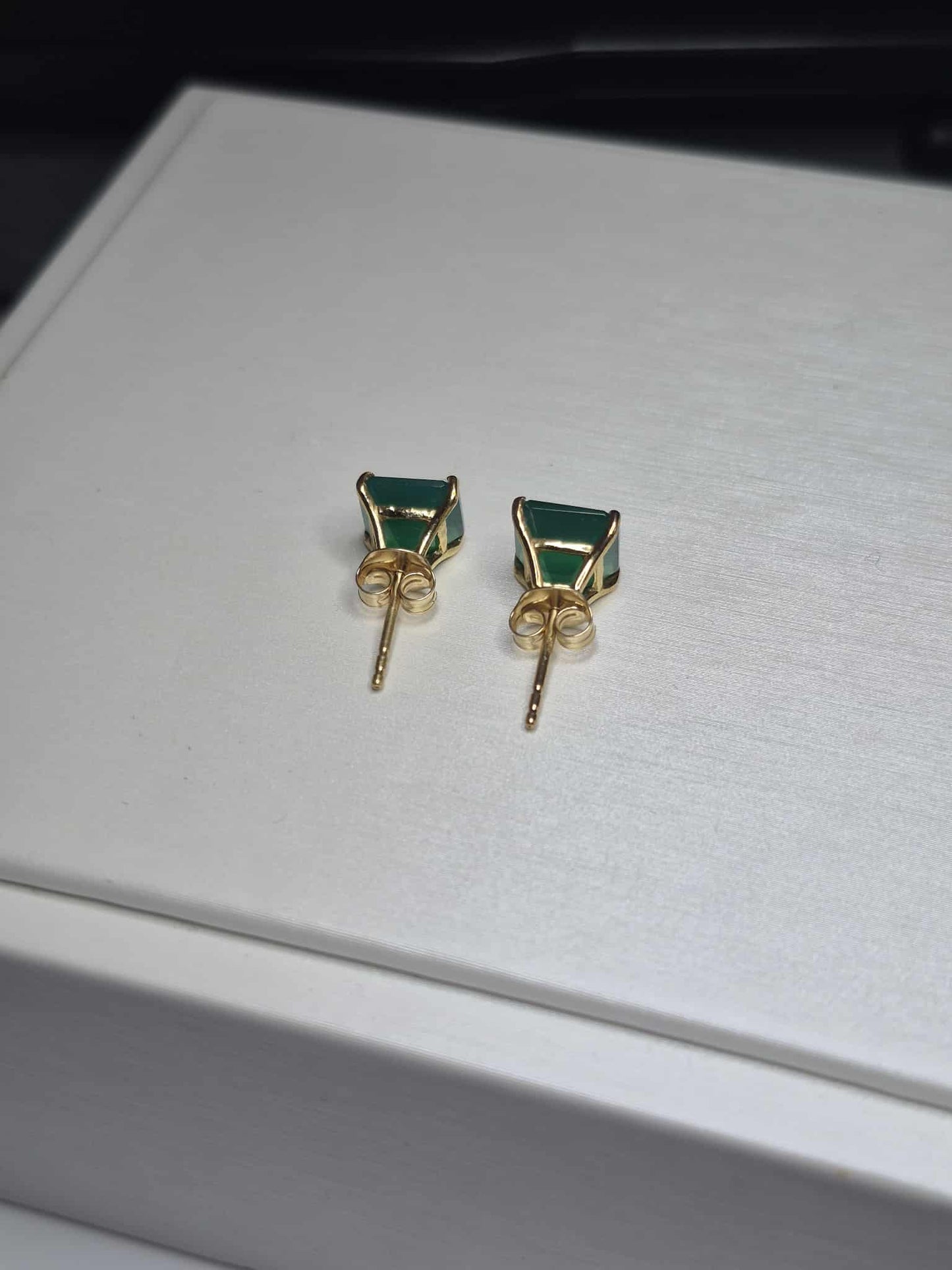 4.43ct Green Onyx Solitaire Stud Earrings in 14K Yellow Gold Overlay 925 Sterling Silver