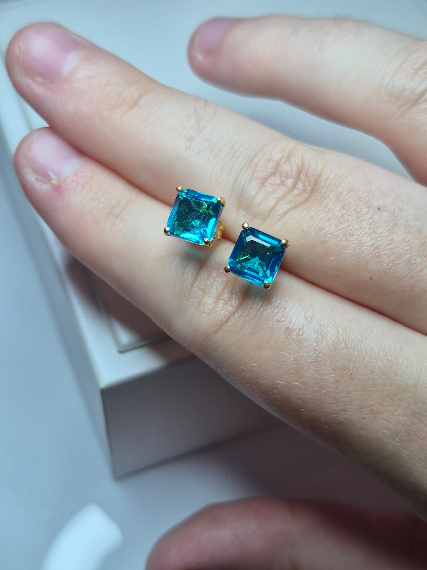3.90ct Blue Triplet Quartz Solitaire Stud Earrings in Yellow Gold Plated 925 Sterling Silver