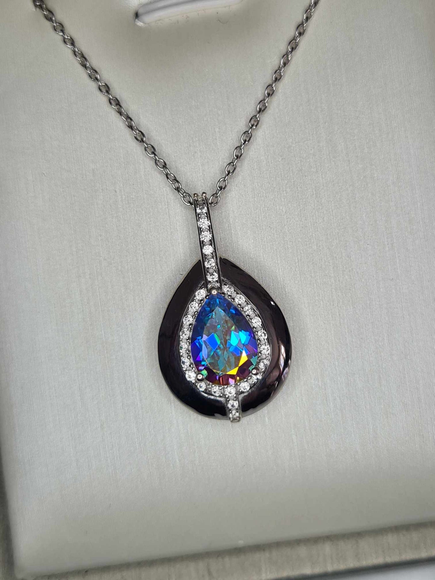 3.62 Ct Mercury Mystic Topaz and Natural Zircon Drop Necklace Rhodium Overlay 925 Sterling Silver