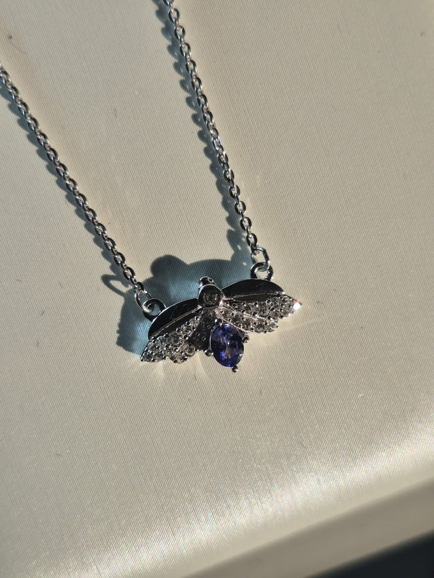 Tanzanite & White Zircon Bee Necklace 925 Sterling Silver