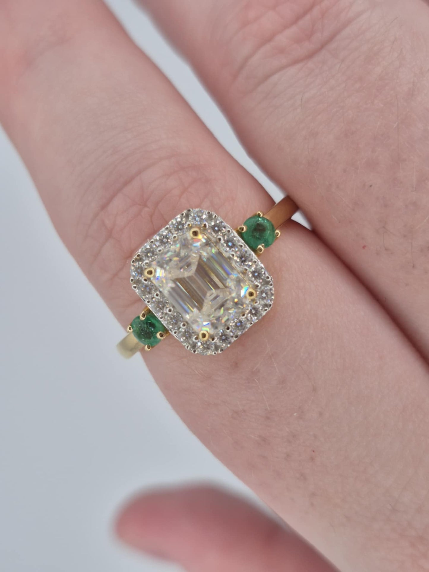 2.300ct. Octagon Cut Moissanite & Emerald Ring 18k Gold Overlay 925 Sterling Silver SIZE T