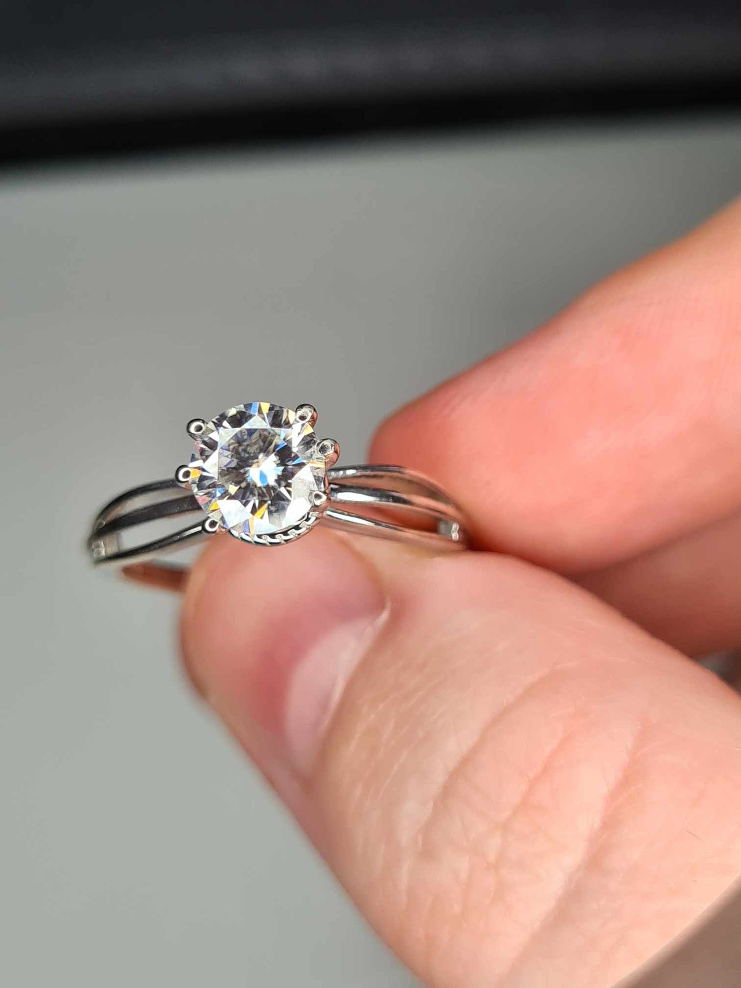 0.722ct. Moissanite Solitaire Ring 925 Sterling Silver Platinum Overlay SIZES L,M