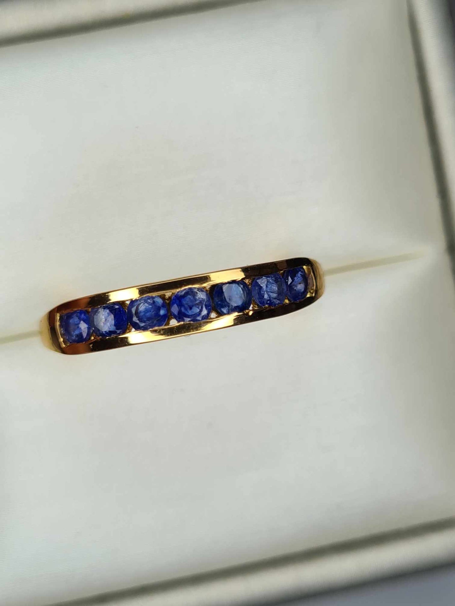 1.30ct Sapphire Half-Eternity Band Ring in 14K Gold Overlay 925 Sterling Silver SIZE T