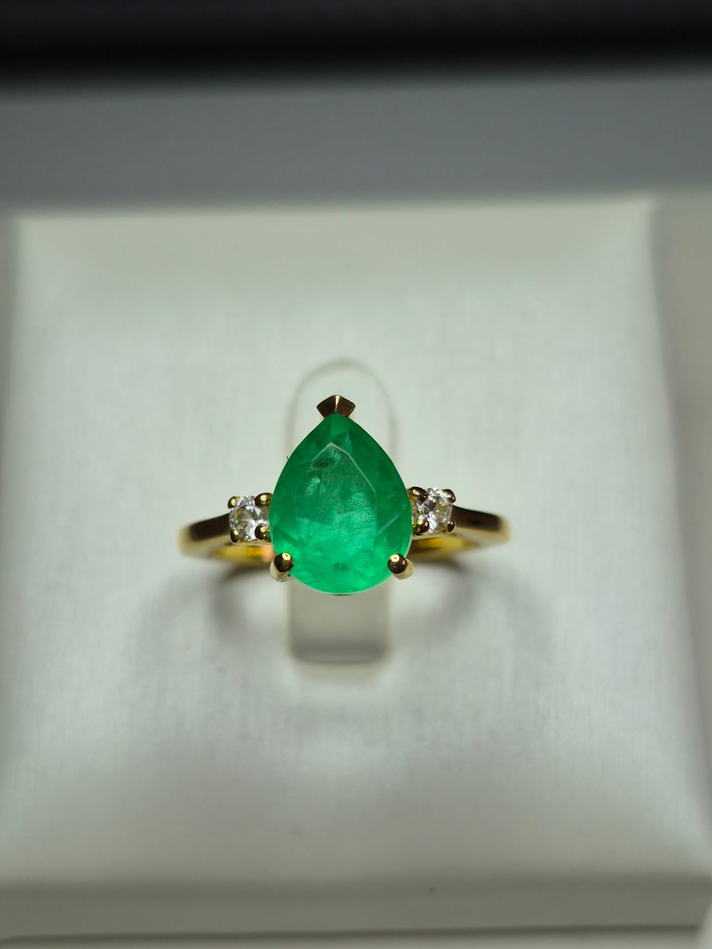Pear Cut Emeraldine Quartz Ring 925 Sterling Silver With Gold Plating SIZE N