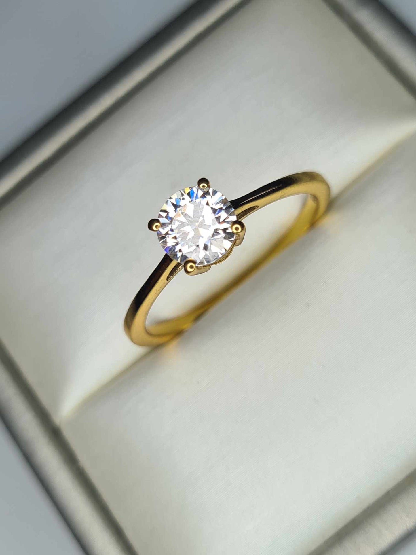 1ct Moissanite Solitaire Ring 14k Gold Overlay 925 Sterling Silver SIZE V