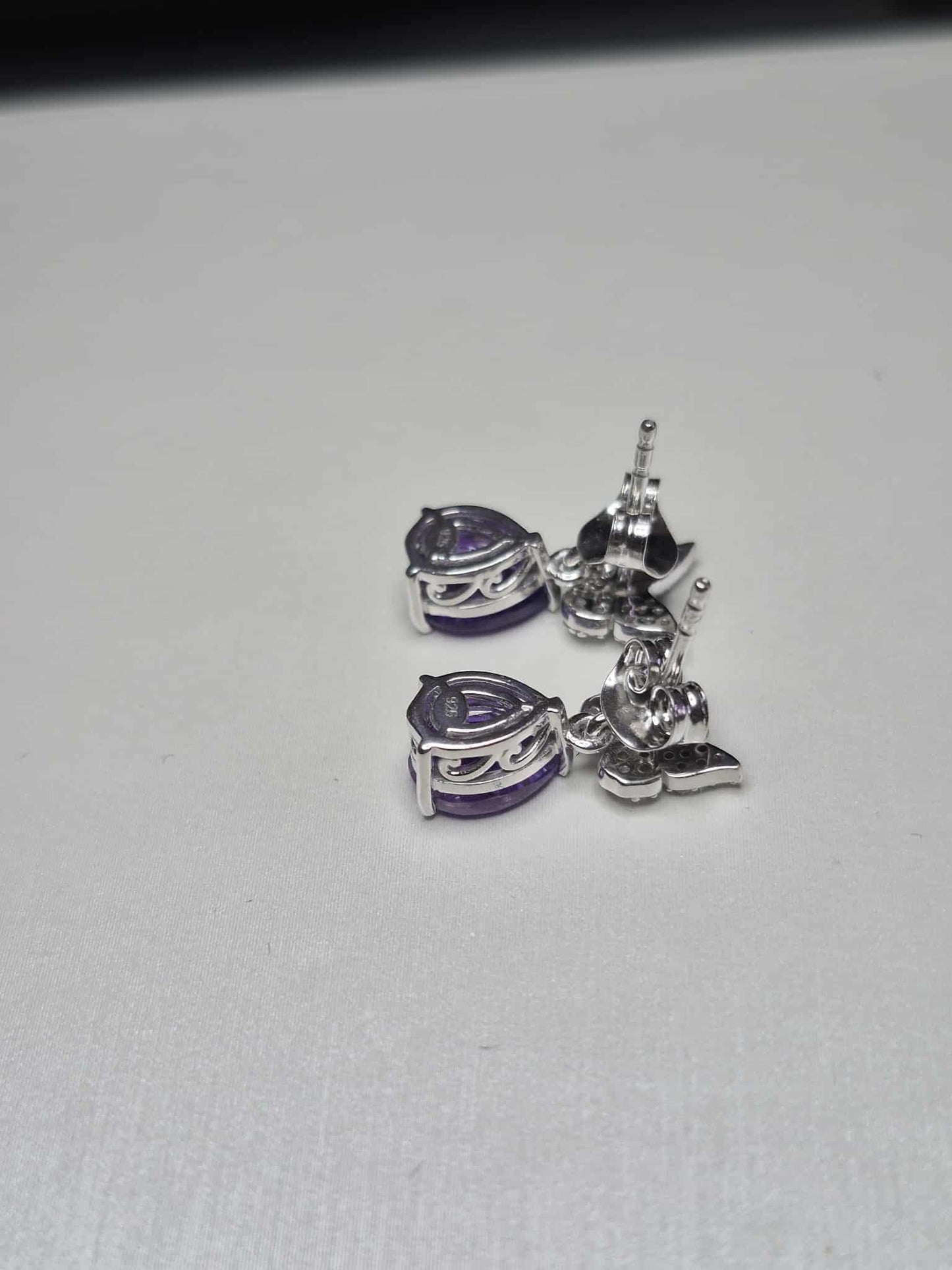 Natural Moroccan Amethyst White Zircon Butterfly Earrings 925 Sterling Silver