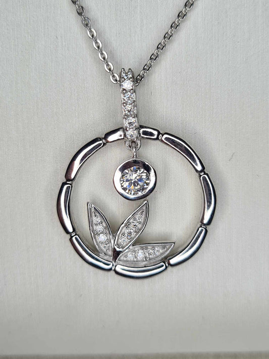 Floral Moissanite Dangle Necklace 925 Sterling Silver