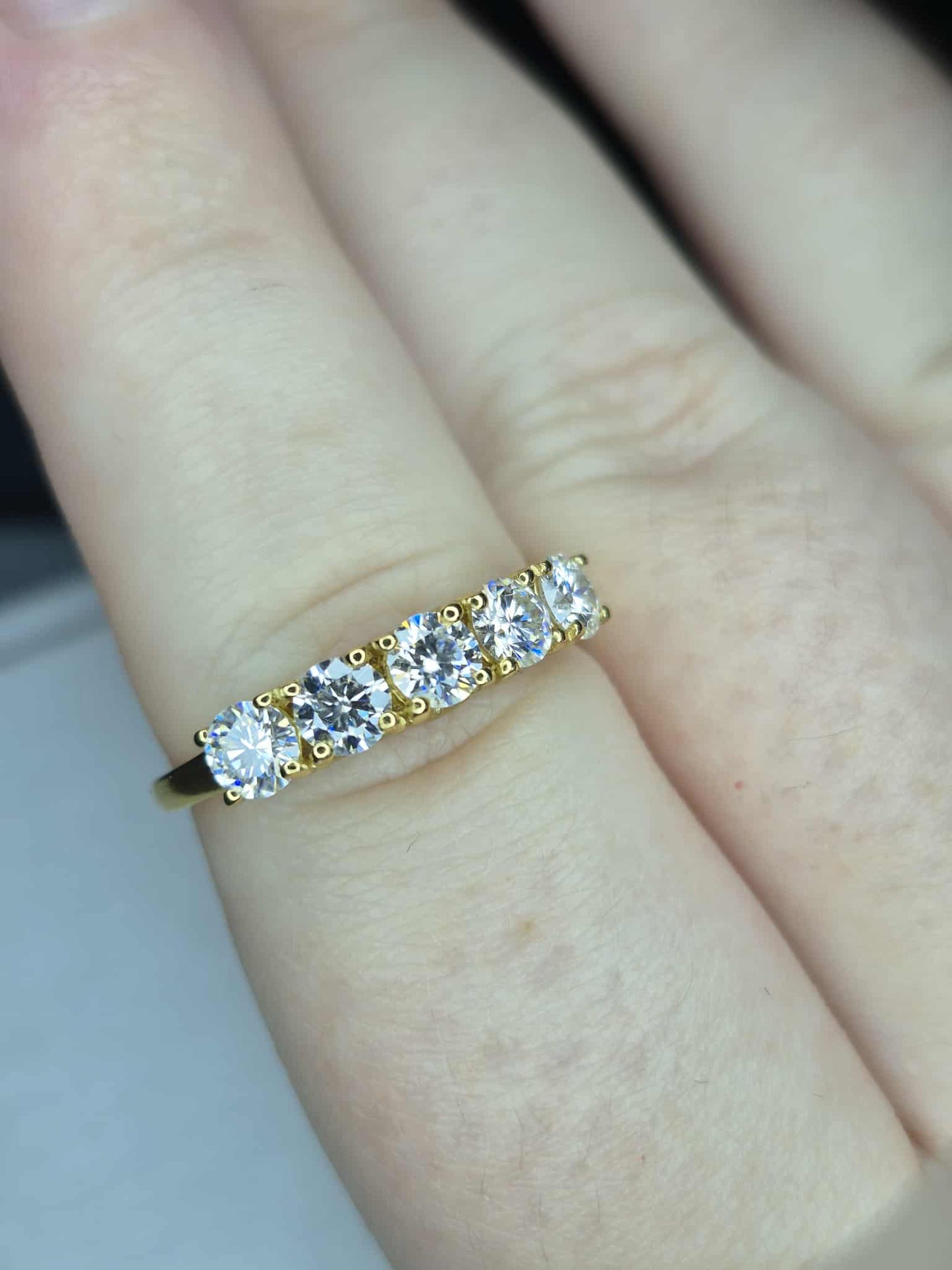 1ct Moissanite 5 Stone Ring in 18K Gold 925 Sterling Silver SIZE Q
