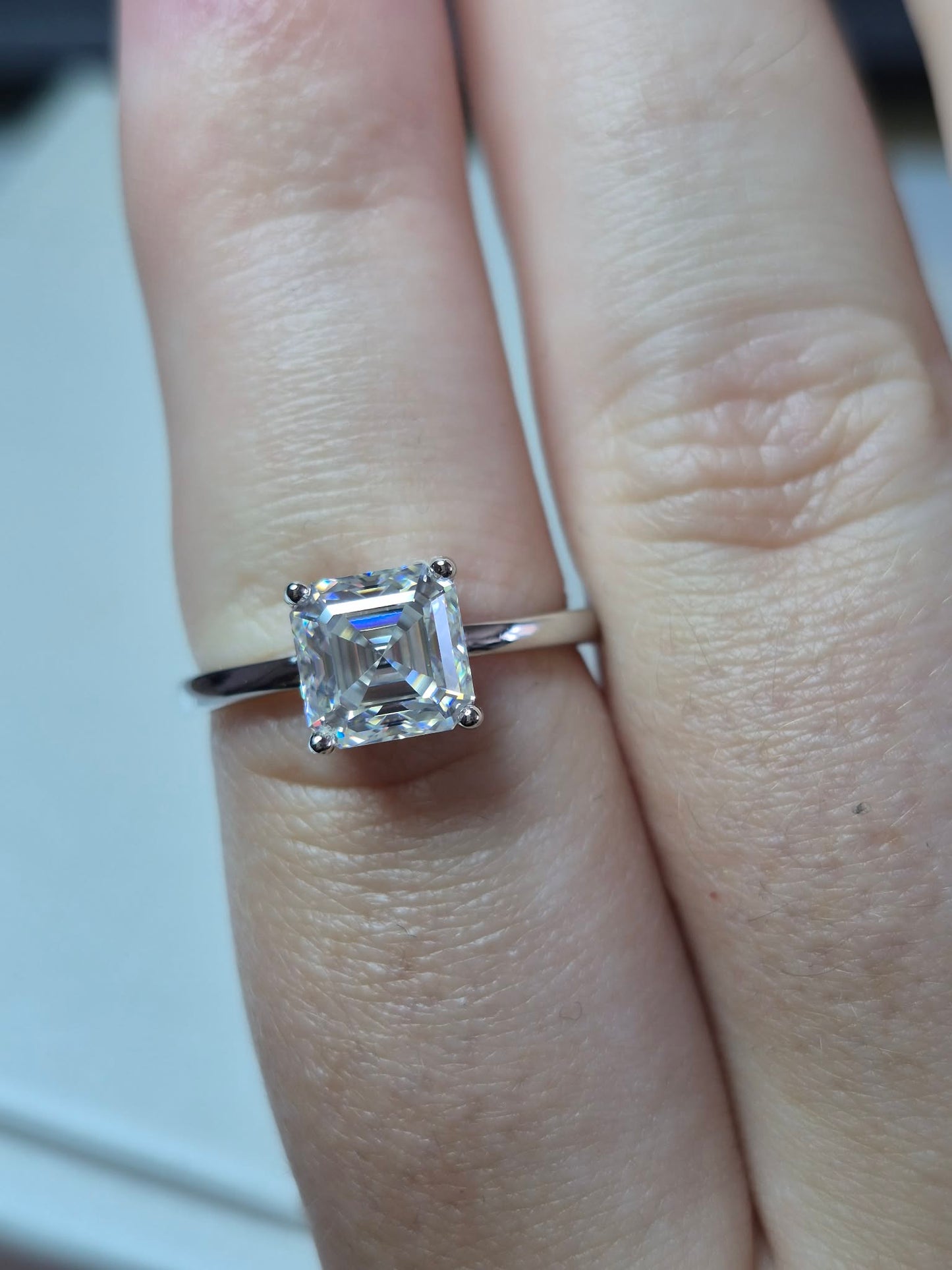 2ct Asscher Cut Solitaire Moissanite Ring in 925 Sterling Silver SIZE O