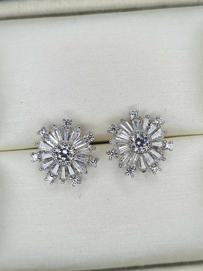 2.660ct Cubic Zirconia Snowflake stud Earring in rhodium Overlay 925 Sterling Silver