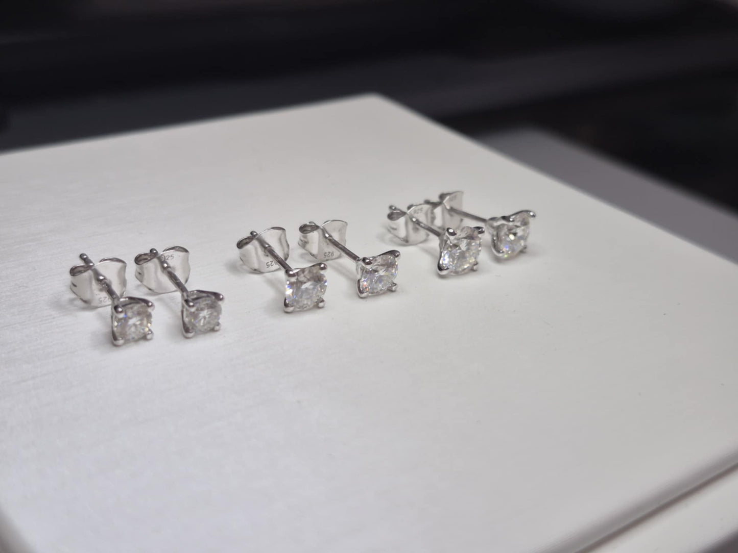 Set of 3 Moissanite Solitaire Stud Earrings 925 Sterling Silver 2.17 Ct.
