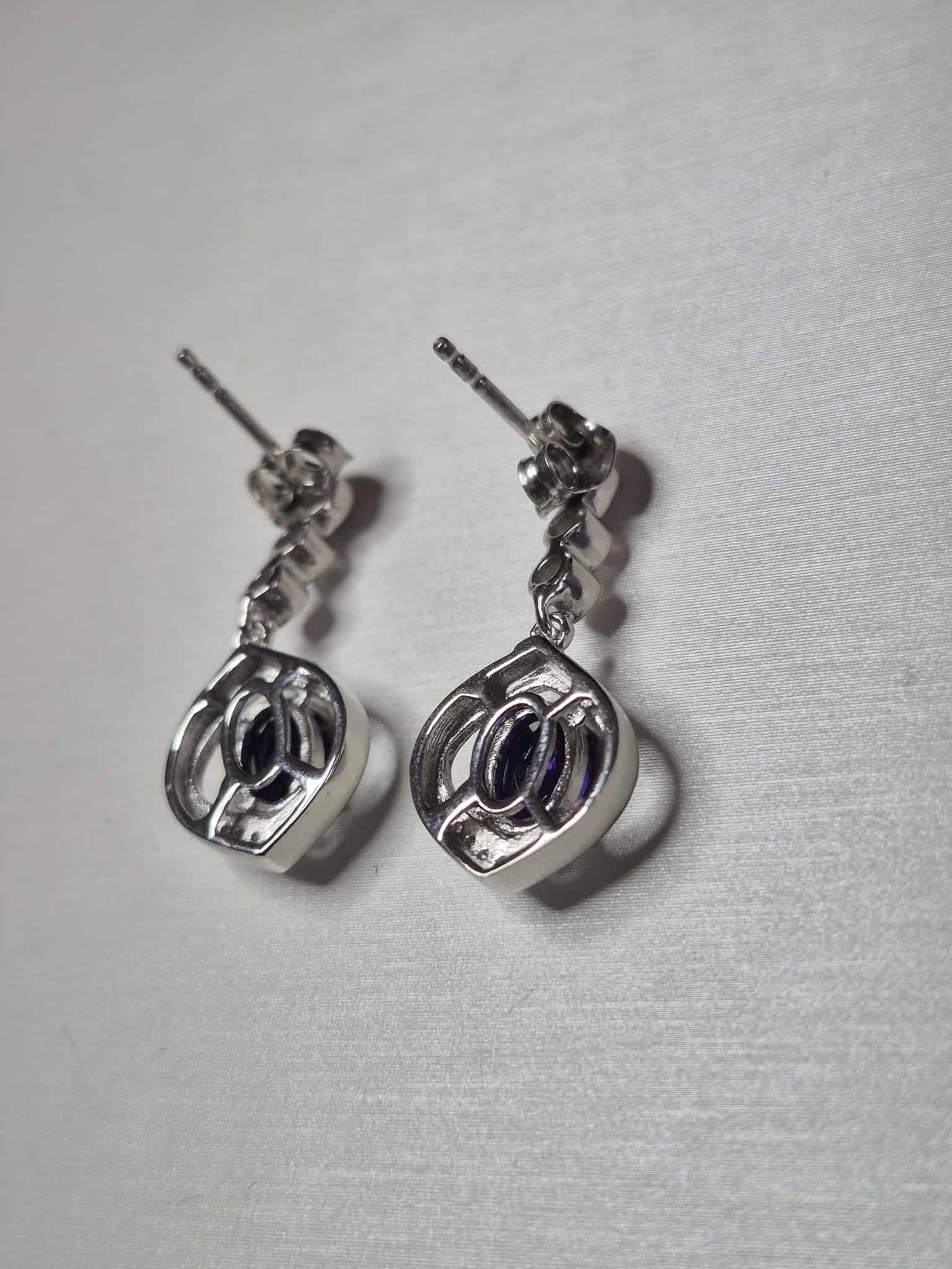 1.68ct Natural Moroccan Amethyst & White Zircon Earrings in Rhodium Overlay 925 Sterling Silver