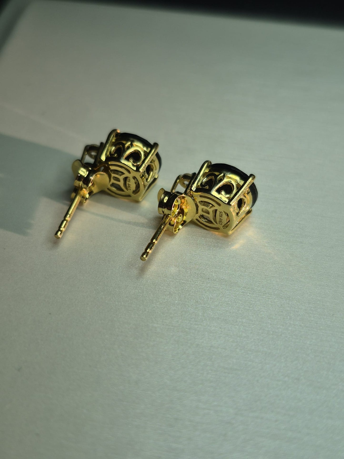 4.65 Ct. Natural Thai Black Spinel & White Zircon Solitaire Stud Earrings 18k Gold 925 Sterling Silver