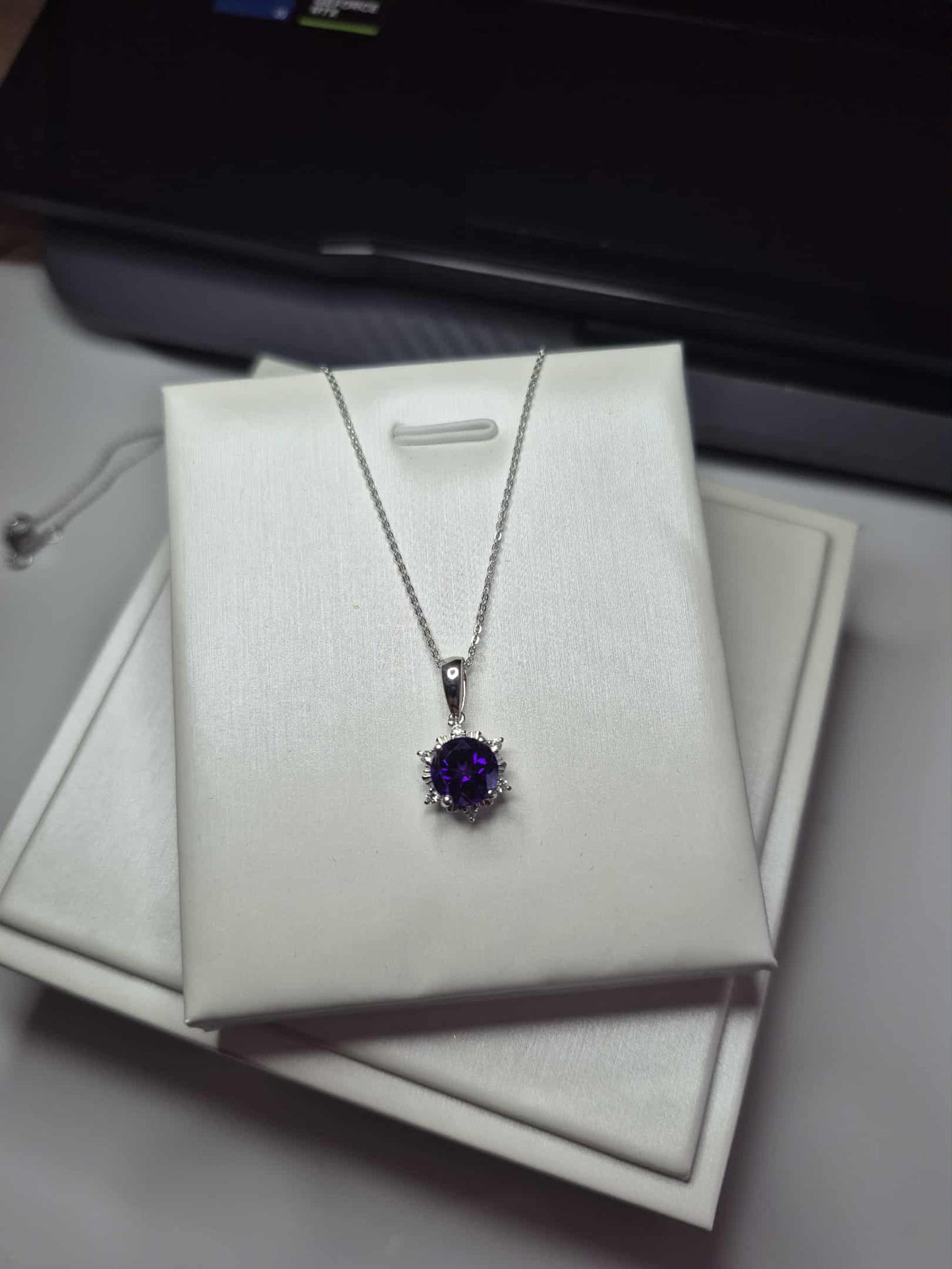 2.08ct Natural Moroccan Amethyst & White Zircon Necklace in Rhodium Overlay 925 Sterling Silver
