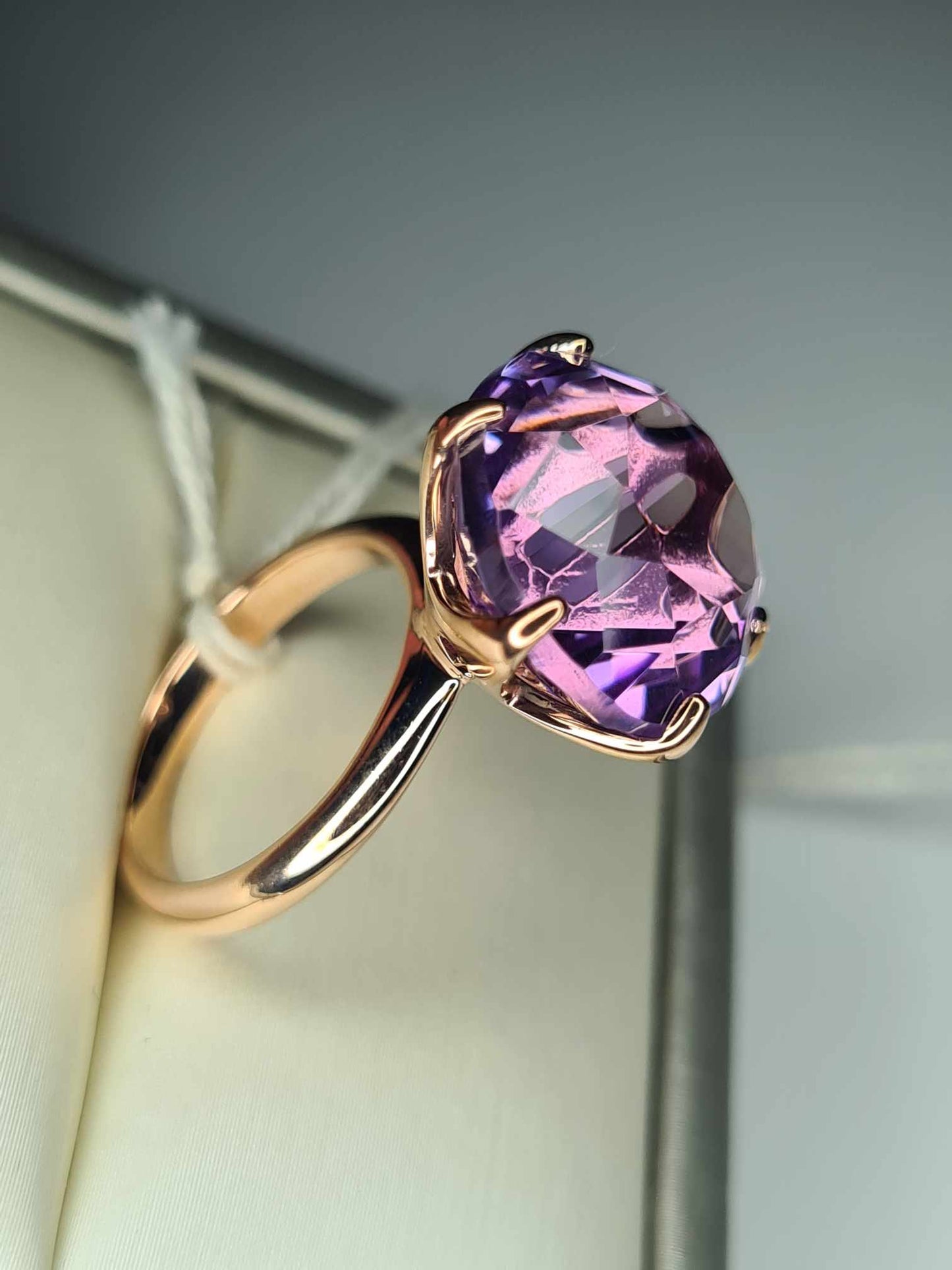 11ct Rose De France Amethyst Ring 18K Rose Gold Overlay 925 Sterling Silver SIZE K