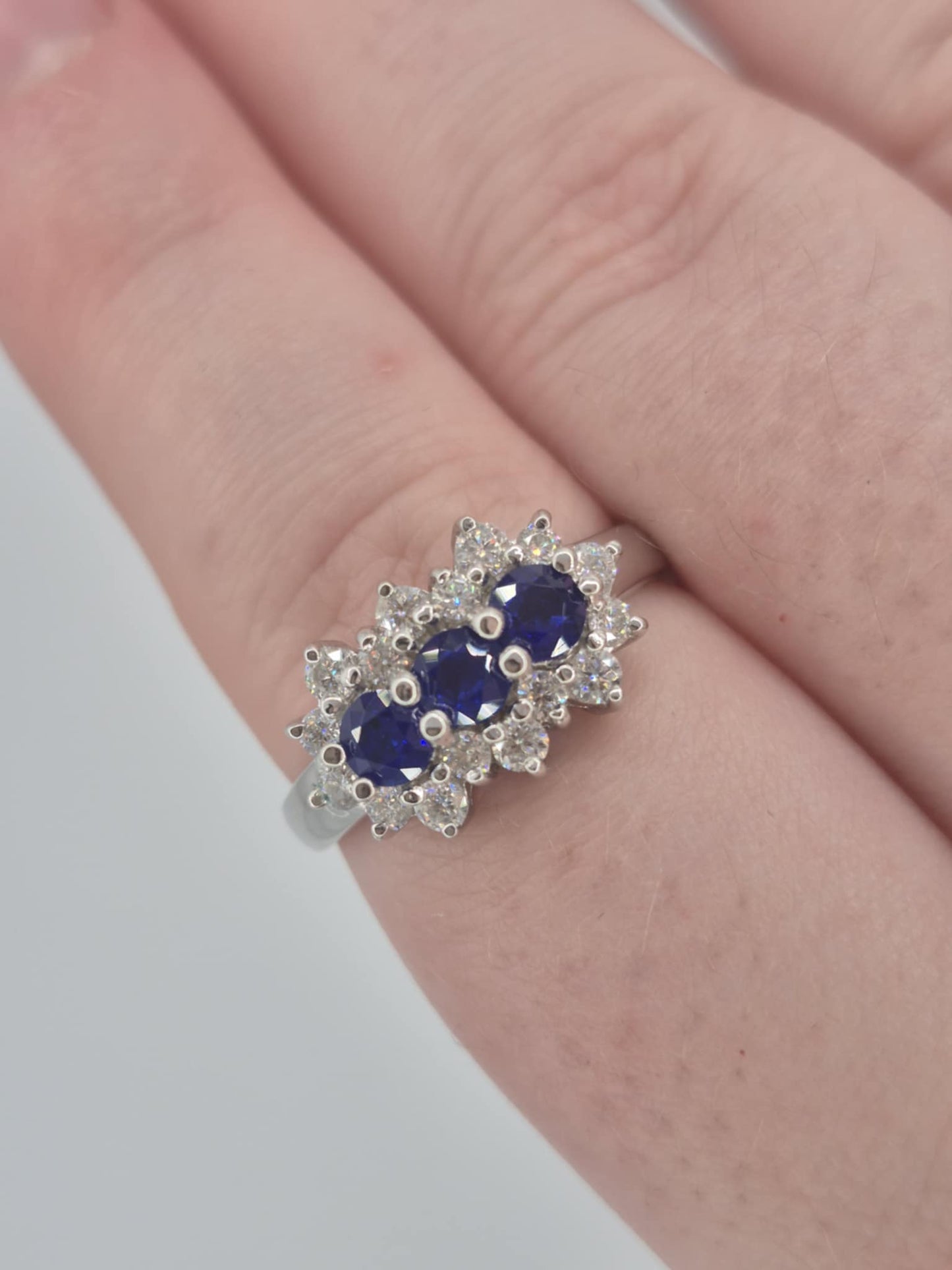 1.54ct Cobalt Blue Spinel & Moissanite Ring in Rhodium Overlay 925 Sterling Silver SIZE S