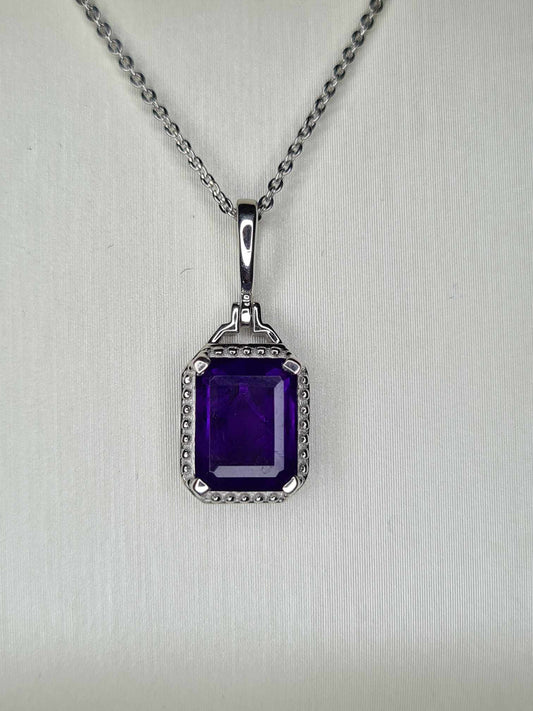 AAA 2.35 Ct Amethyst Solitaire Halo Necklace 925 Sterling Silver