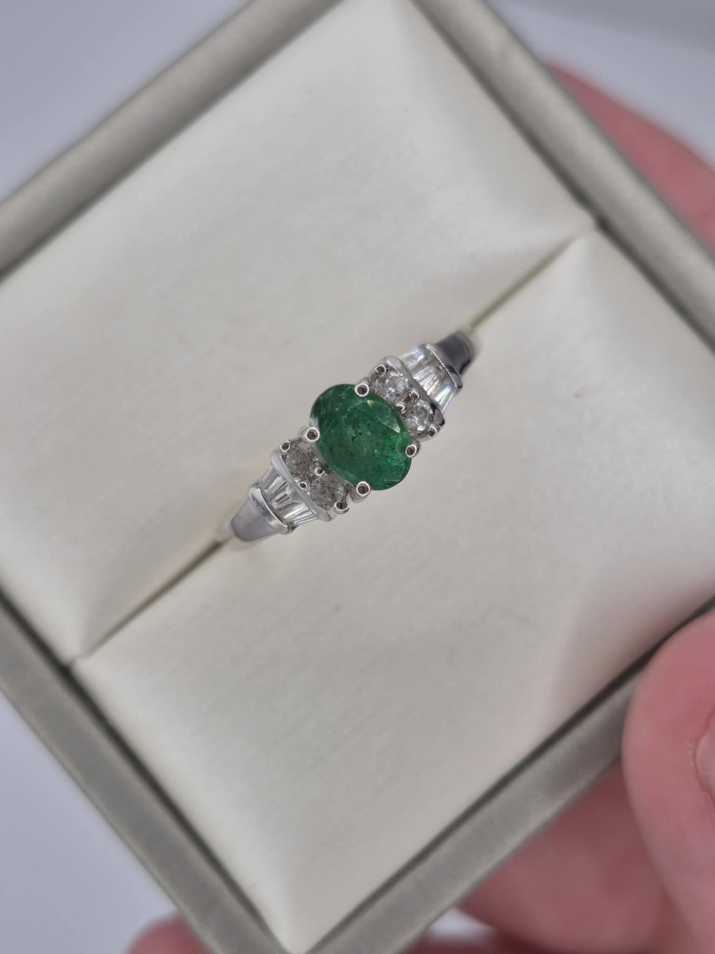 1.361ct AAEmerald & White Zircon Ring in Platinum Overlay 925 Sterling Silver SIZE T