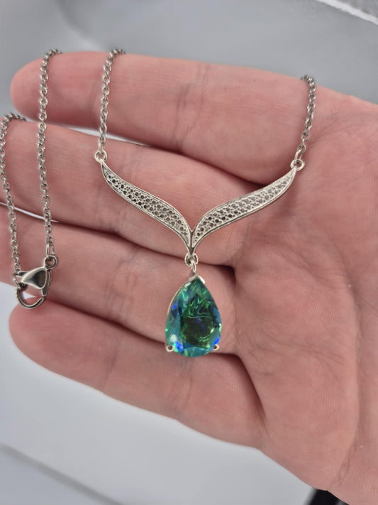 5.78ct Peacock Triplet Quartz Angel Wing Necklace in Platinum Overlay 925 Sterling Silver