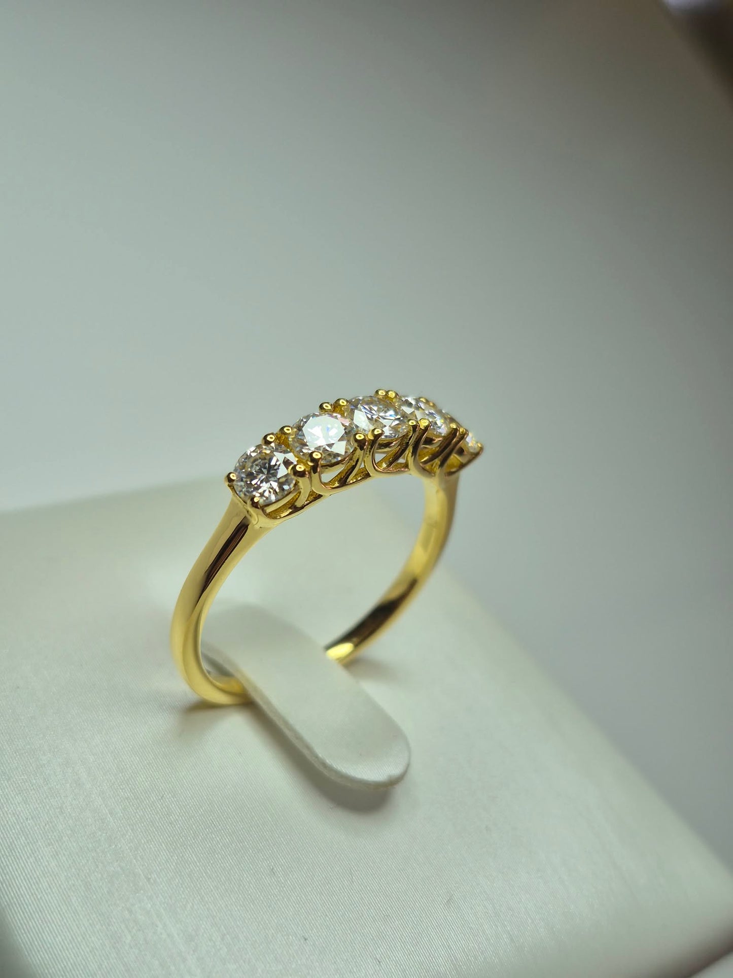 1.16ct 5 Stone Moissanite Band Ring Gold overlay 925 sterling silver SIZE R