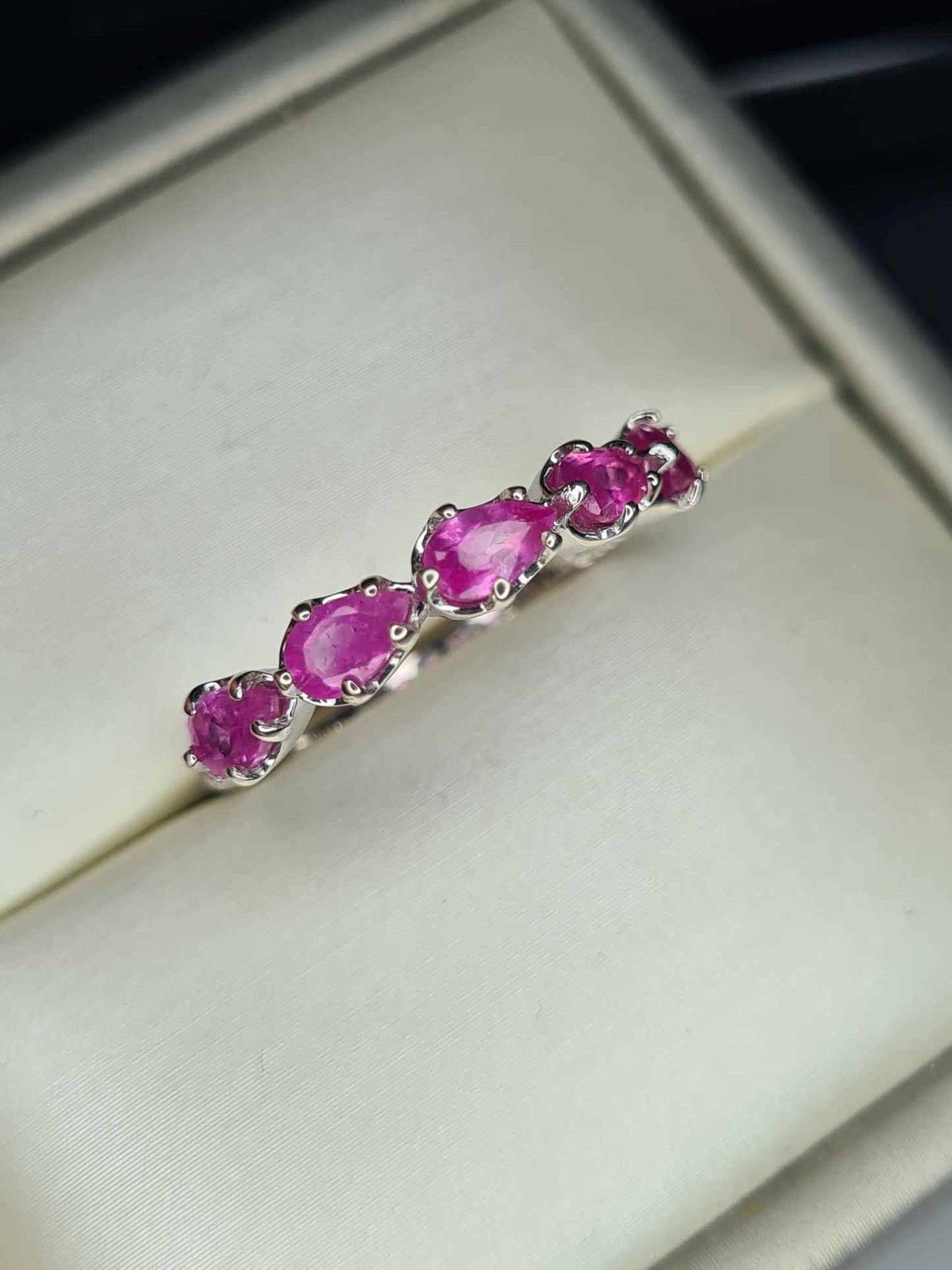 1.54ct Pink Sapphire 5 Stone Ring in Platinum Overlay 925 Sterling Silver