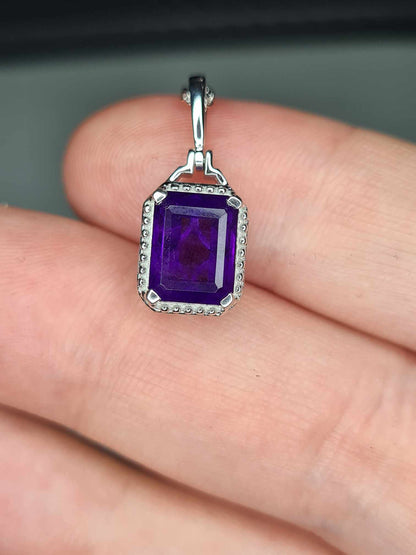 AAA 2.35 Ct Amethyst Solitaire Halo Necklace 925 Sterling Silver