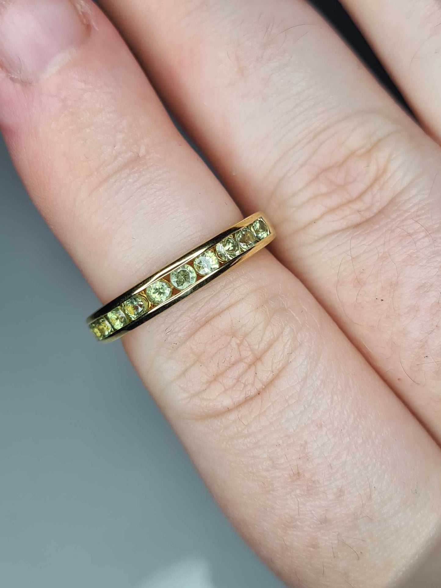 Demantoid Garnet Half Eternity Ring in 14K Gold Overlay 925 Sterling Silver SIZE M