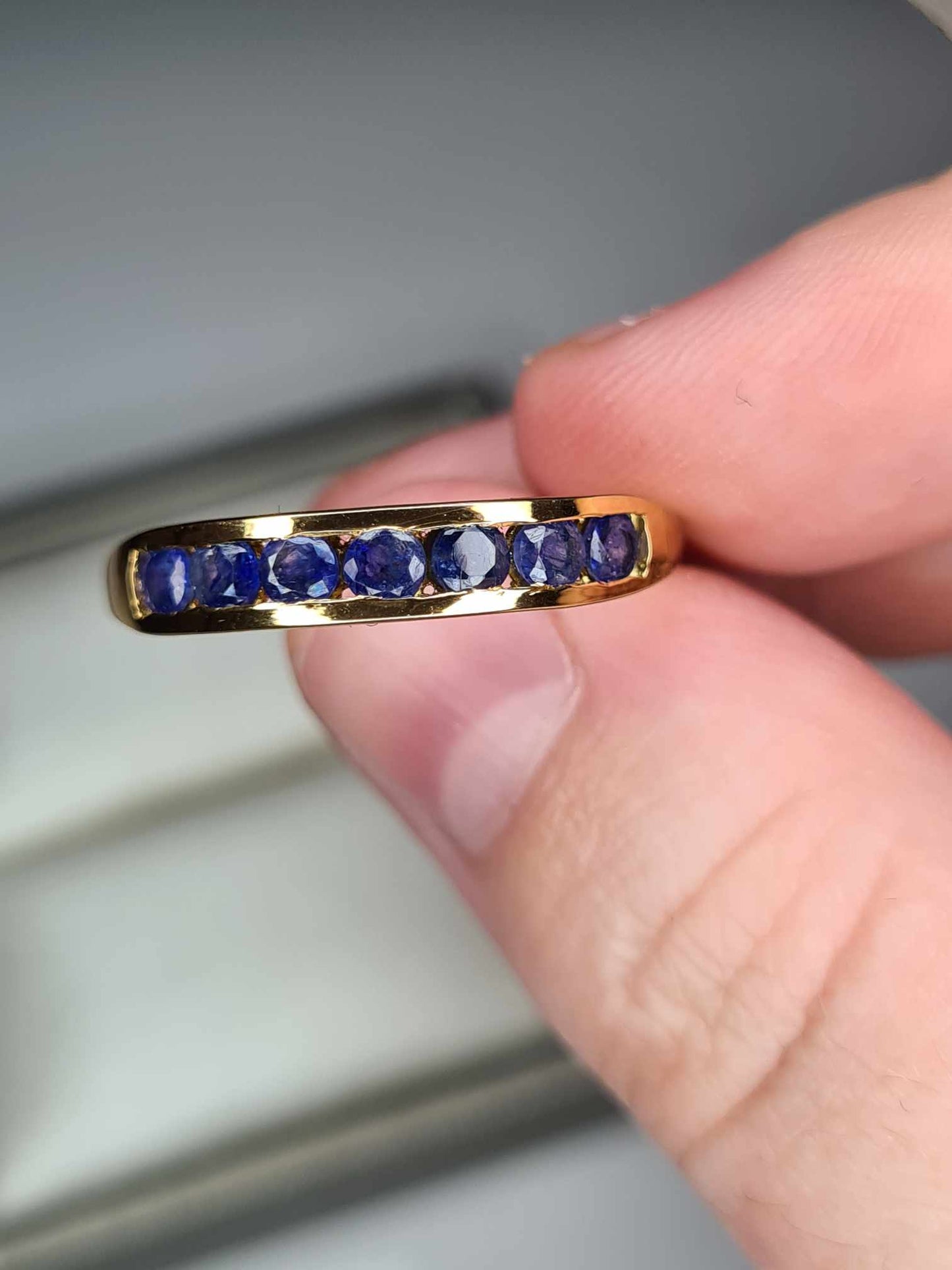 1.30ct Sapphire Half-Eternity Band Ring in 14K Gold Overlay 925 Sterling Silver SIZE T