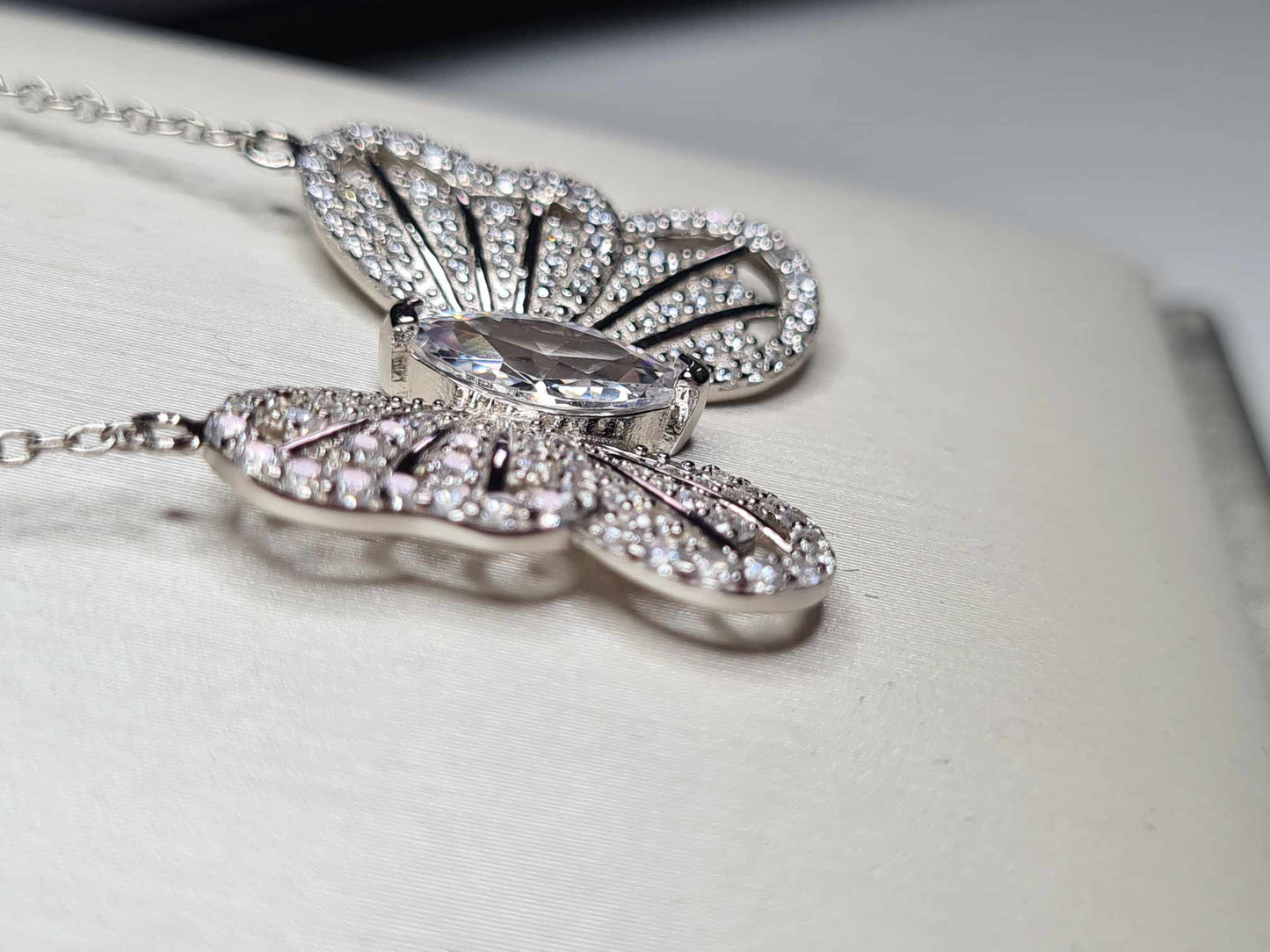 3.180ct. Cubic Zirconia Butterfly Necklace 925 sterling silver with  Rhodium Overlay