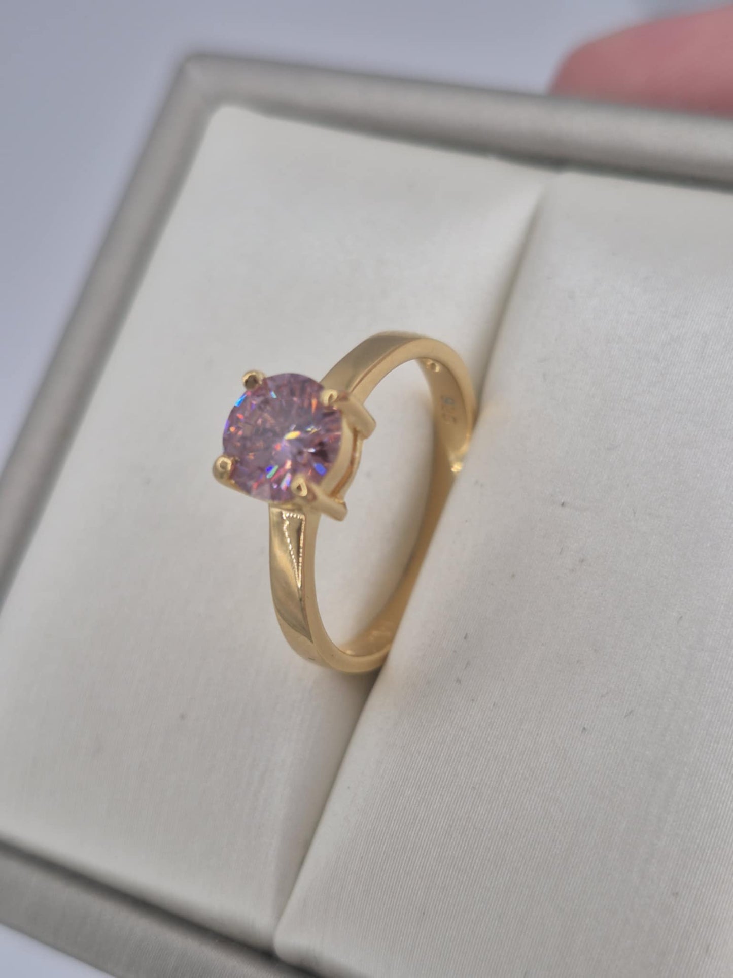 1ct Pink Moissanite Ring in 18K Gold Overlay 925 Sterling Silver