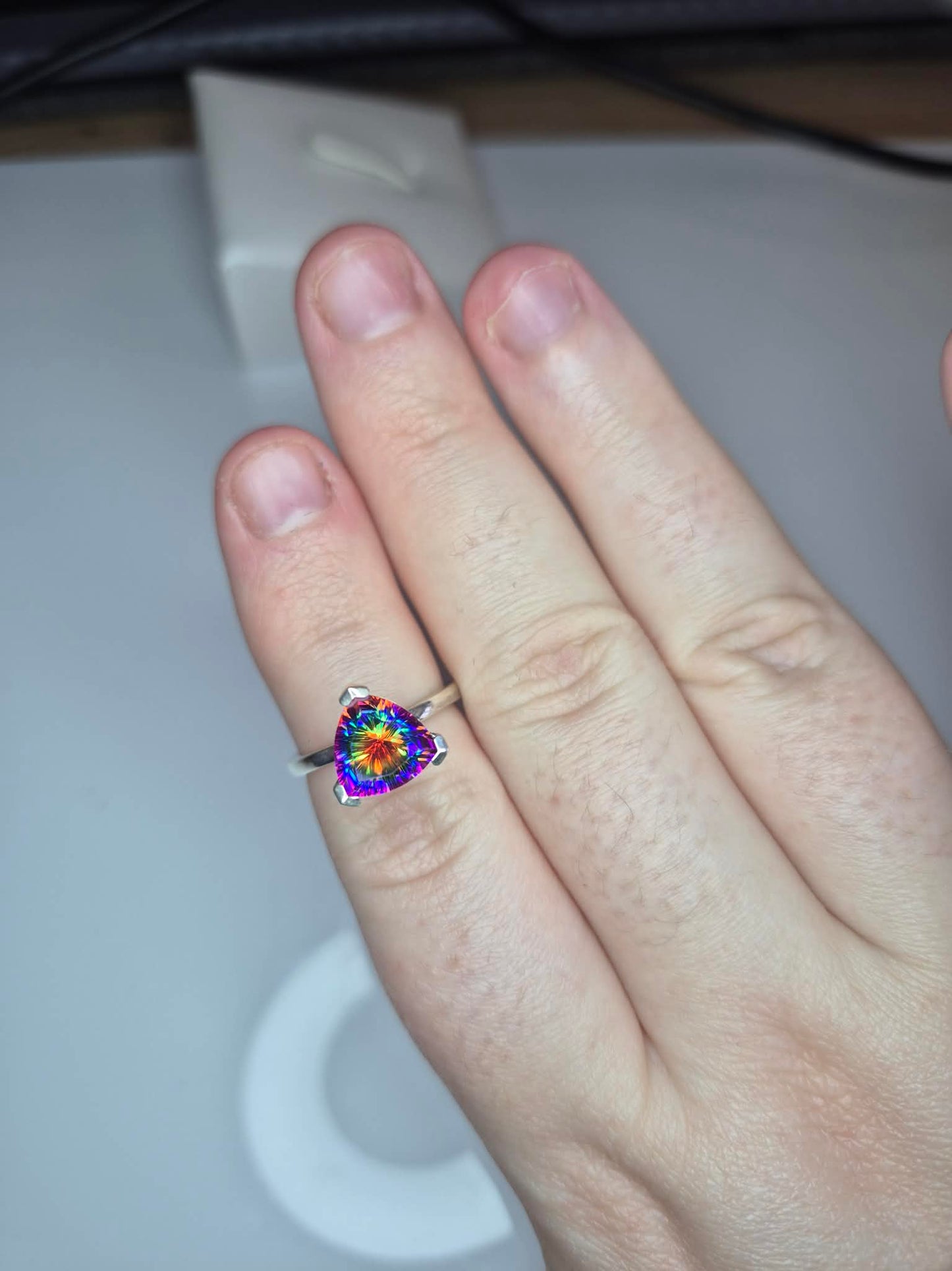 2.96ct Nebula Quartz Doublet Solitaire Ring 925 Sterling Silver SIZE L