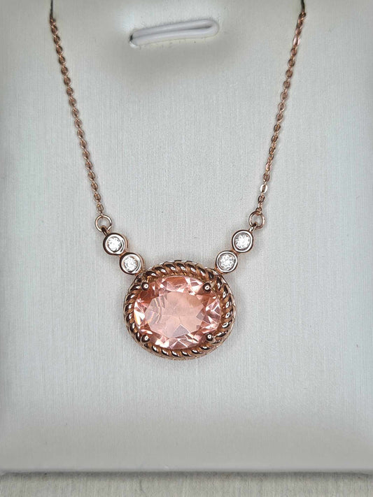 5.34ct Morganite Colour Quartz & Natural Zircon Necklace 18K Rose Gold Overlay 925 Sterling Silver