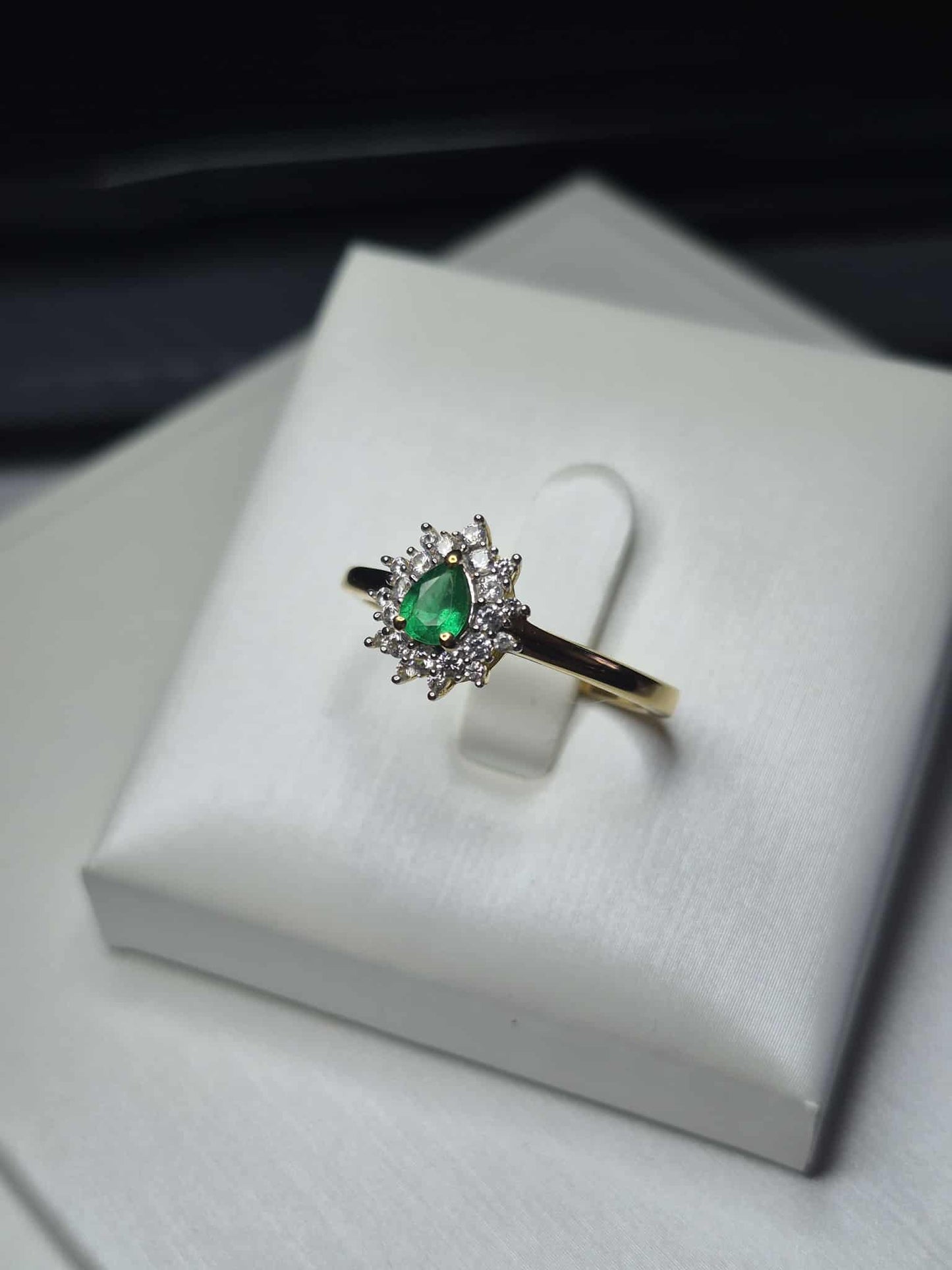 Colombian Emerald &amp; White Zircon Halo Ring in 18K Gold Overlay 925 Sterling Silver SIZE R