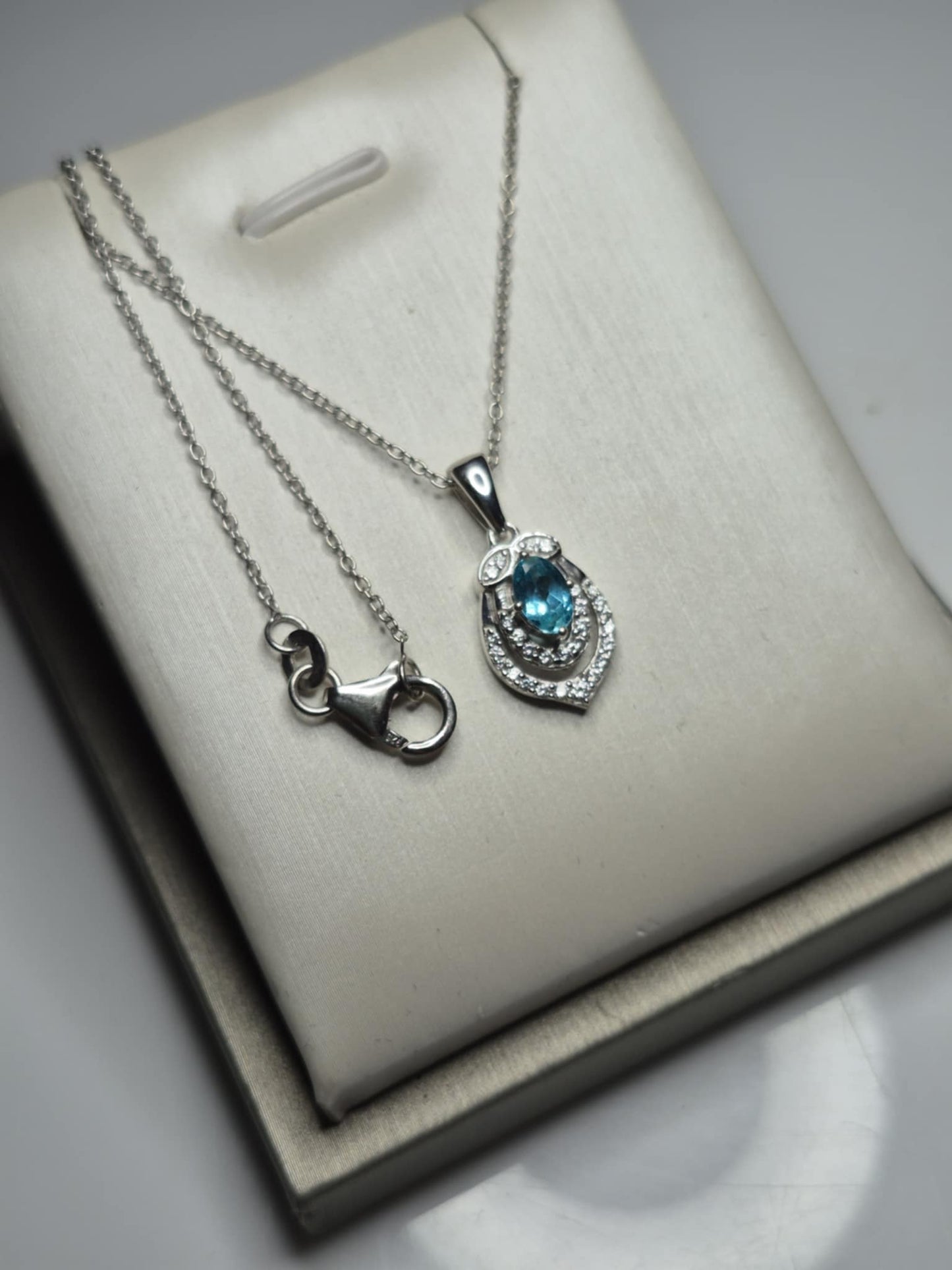 Blue Lagoon Apatite & White Zircon Necklace in Rhodium Overlay Sterling Silver